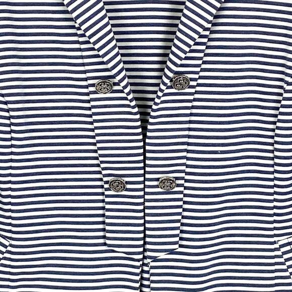 Erin London Stripe Blazer Jacket Prep Academia Business Nautical Blue‎ White LG - Picture 4 of 7
